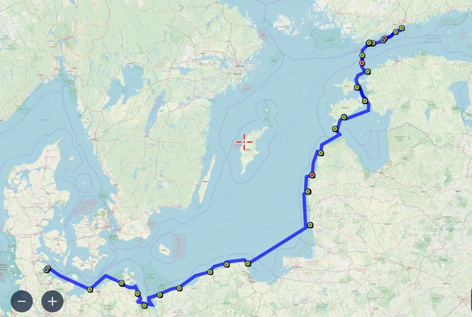 Route der Segelbootüberführung Helsinki – Arnis